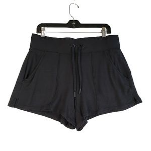 Athleta Women's Sweat Shorts Sz Medium Drawstring Black 3 Pockets Pull on Jersey
